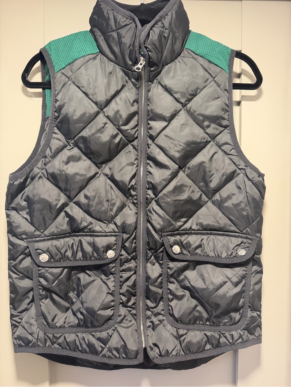 Lauren James Quilted Puffer Vest - Gray with Teal Accents